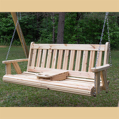 Mission Porch Swing - Knotty Pine with Portable Cup Holder